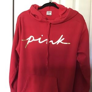 PINK Victoria's Secret Red Hoodie with Gold Logo